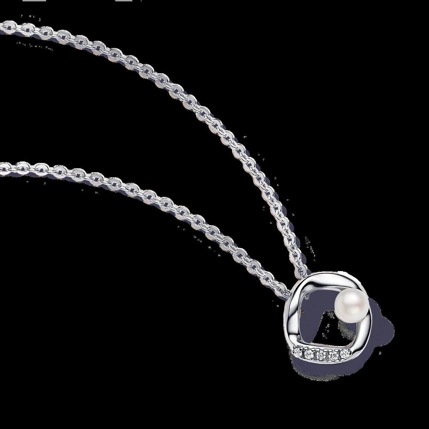 Женское колье Pandora Organically Shaped Pavé Circle & Treated Freshwater Cultured Pearl Collier, Sterling silver, цвет: Серебро — фото 2