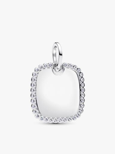 Engravable Sparkling Square Tag Pendant Necklace