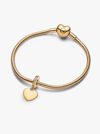 Engravable Heart Tag Dangle Charm Bracelet Set