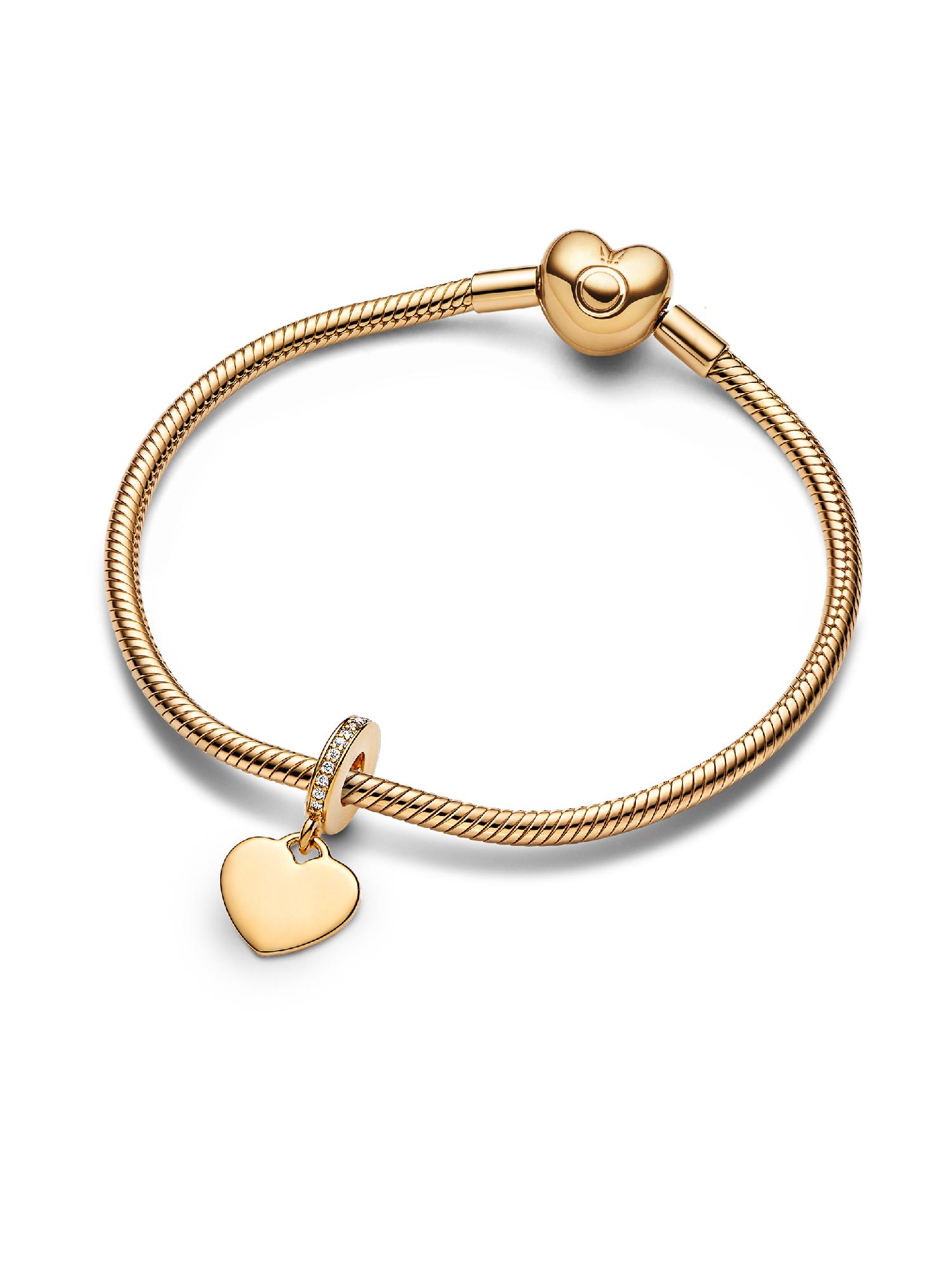 Engravable Heart Tag Dangle Charm Bracelet Set