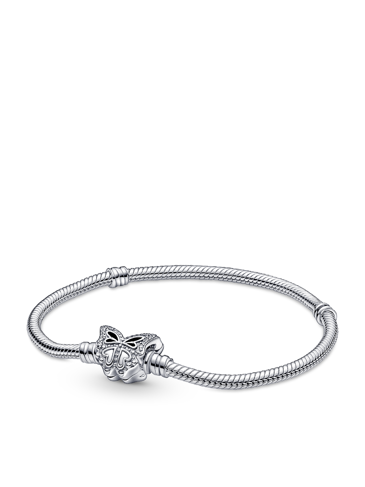 Женский браслет Pandora Moments Butterfly Clasp Snake Chain, цвет: Серебро — фото 1