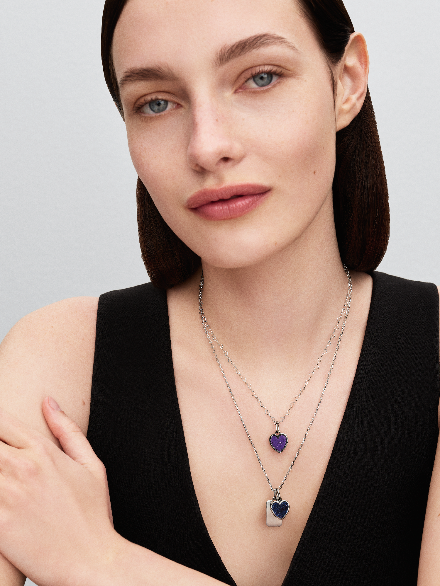 Engravable Blue Heart Dangle Charm, Platinum Plated