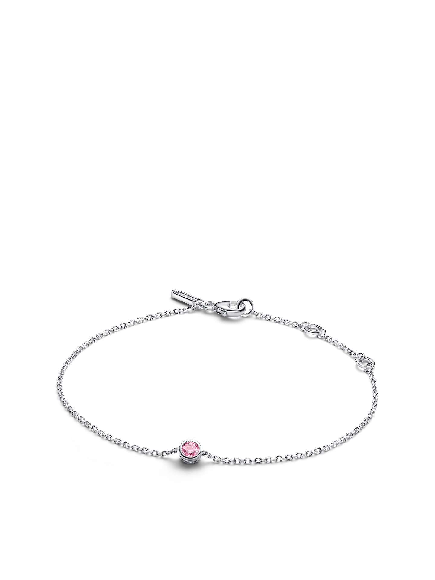 Женский браслет Pandora Era Bezel Sterling Silver Pink Lab-grown Diamond Chain, цвет: Серебро — фото 1