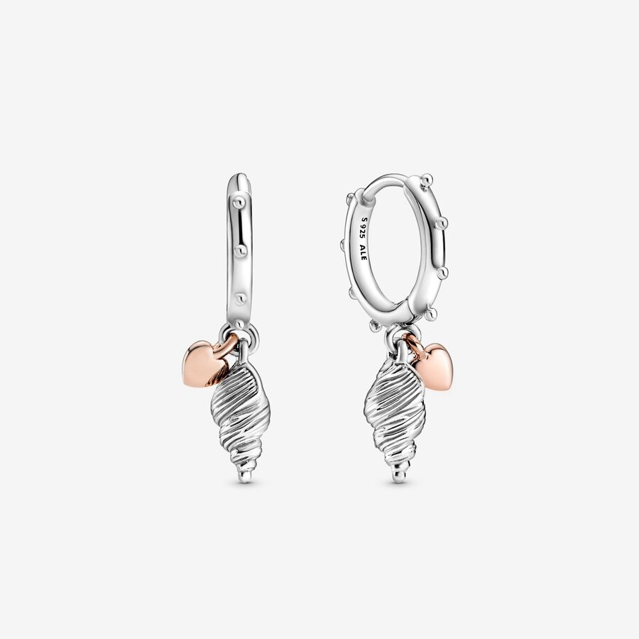 FINAL SALE - Heart & Conch Shell Hoop Earrings image number 0