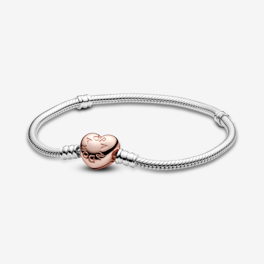 Beautiful Silver & Rose Gold with Love Heart Charm Bracelet
