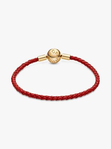 Pandora Moments Red Woven Leather Bracelet