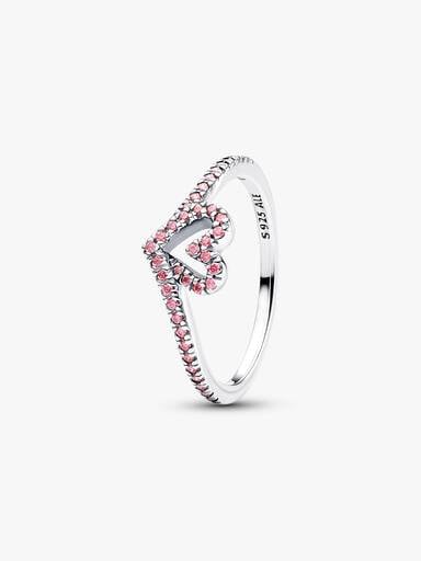Sparkling Wishbone Pink Heart Ring