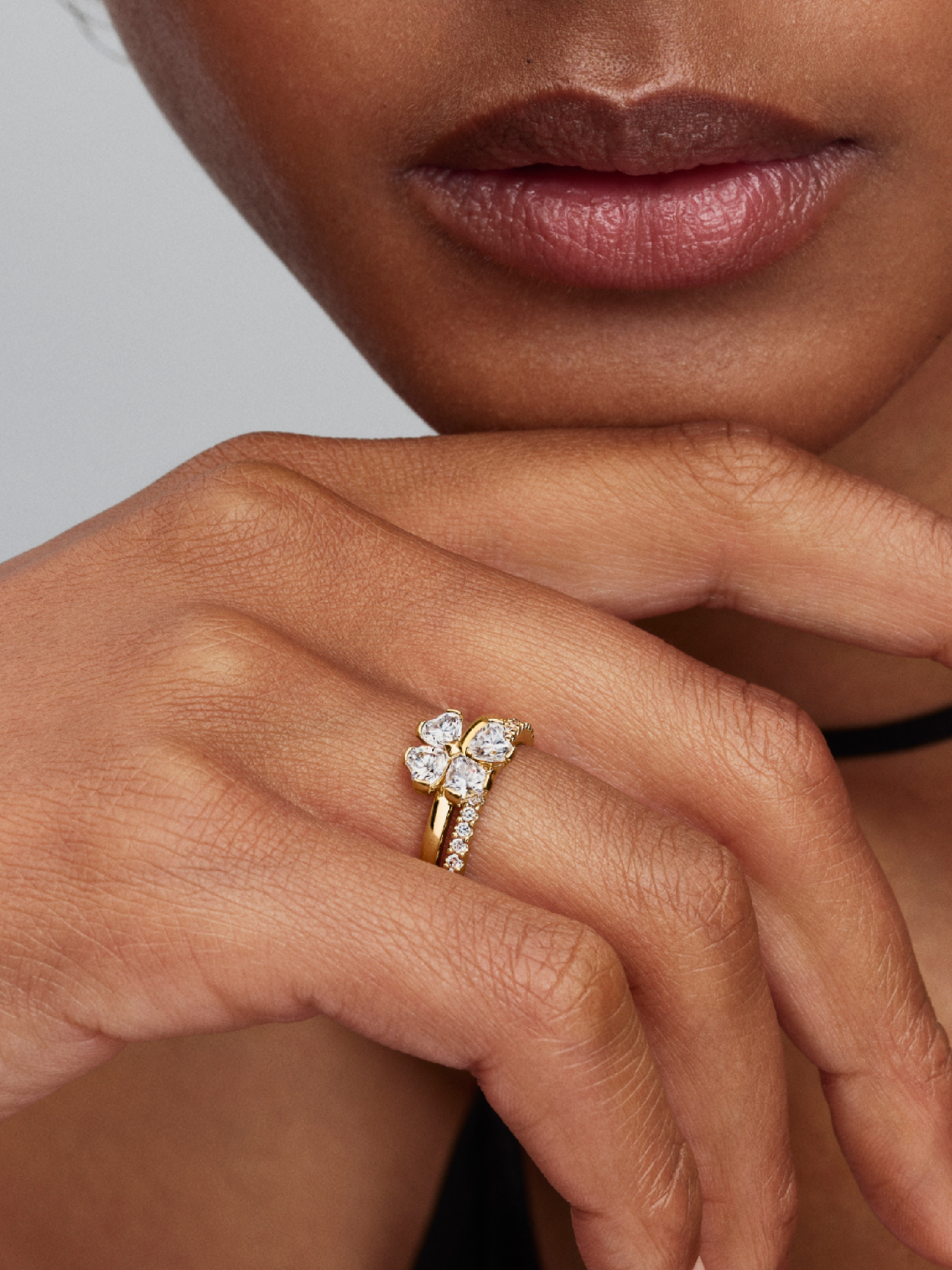 Sparkling Lucky Clover Splittable Ring | Gold plated | Pandora US