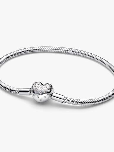 Pandora Authentic Sterling Silver Heart Clasp Snake Chain Charm Bracelet - Jewelry Style Pandora Authentic Sterling Silver Heart Clasp Snake Chain Charm Bracelet - Jewelry Style
