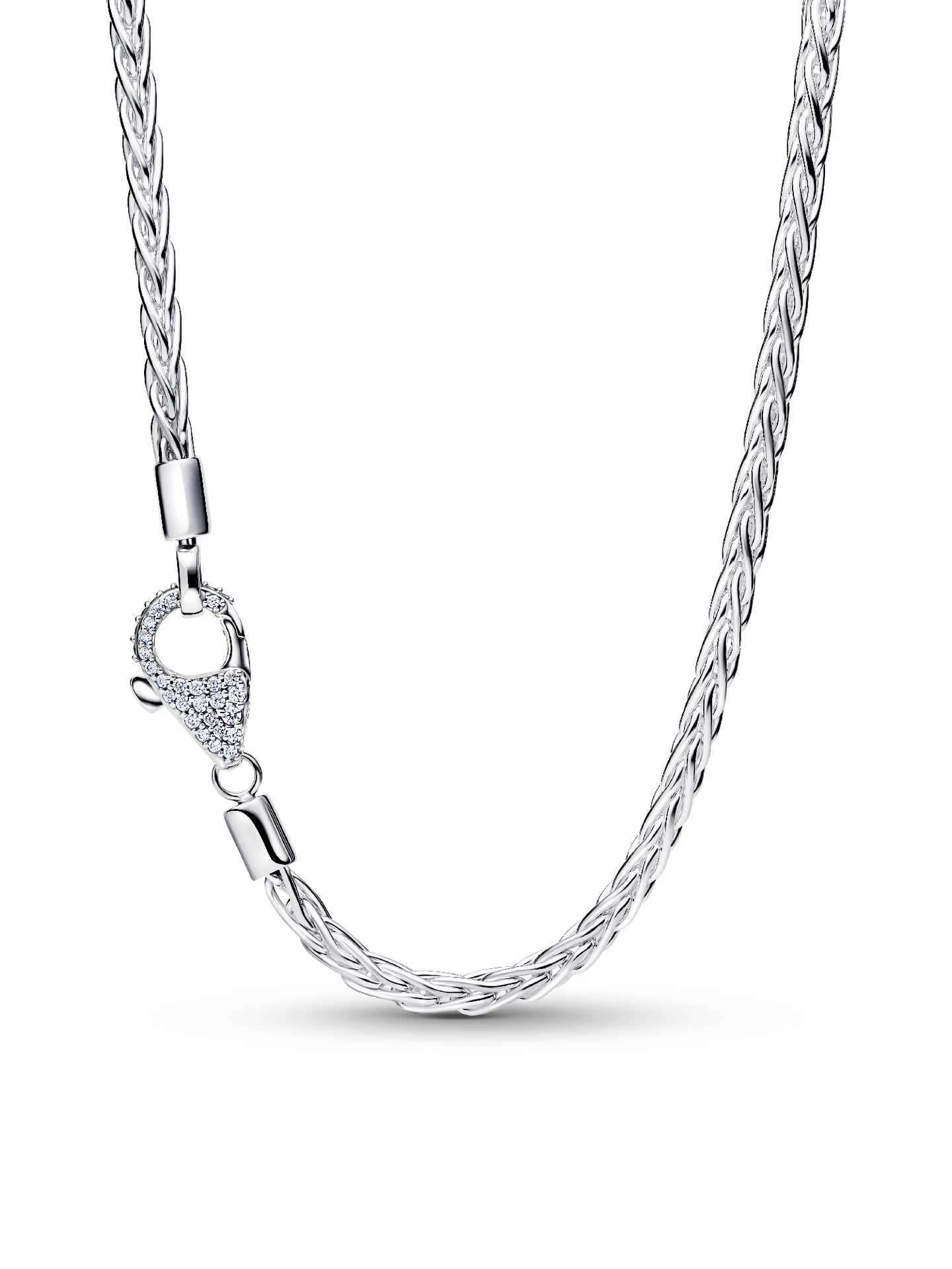Женское колье Pandora Pavé Clasp Foxtail Chain Charm, цвет: Серебро — фото 1