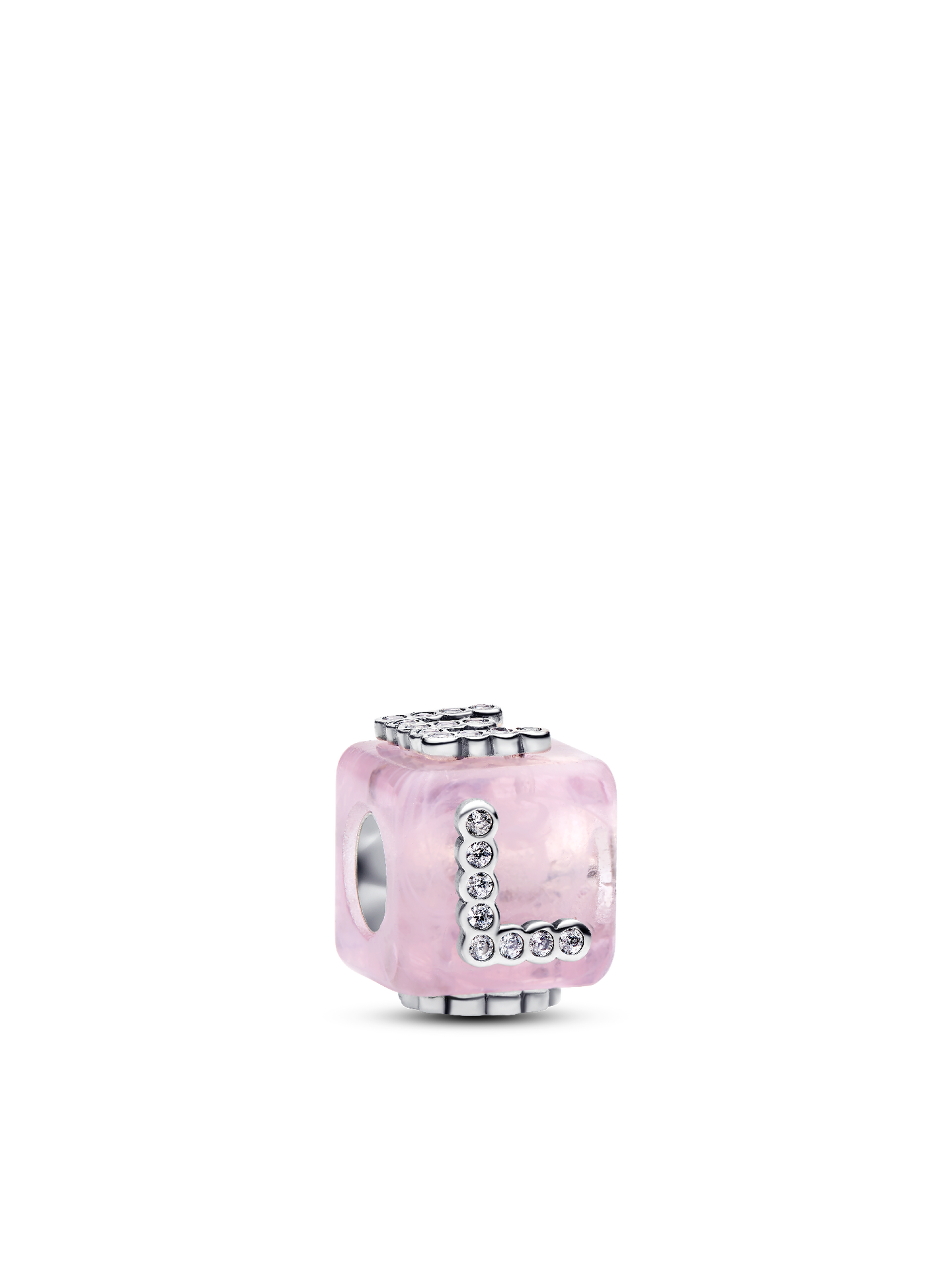 Женский шарм Pandora Pink Murano Glass Love Cube Charm, цвет: Серебро — фото 1