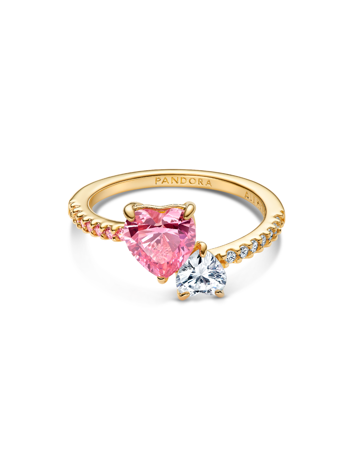 Double Heart Pink & Clear Sparkling Ring