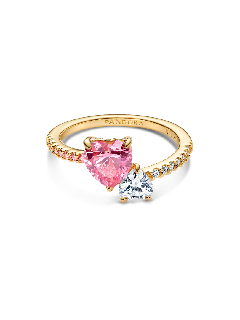 Double Heart Pink & Clear Sparkling Ring