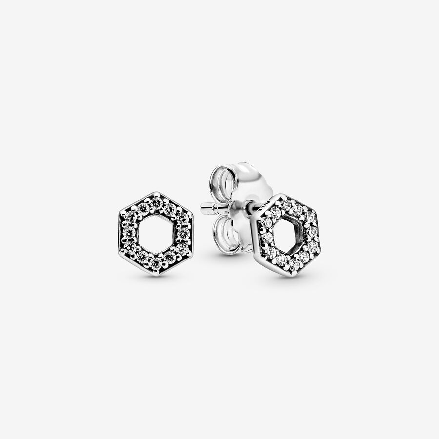 FINAL SALE - Sparkling Honeycomb Hexagon Stud Earrings image number 0