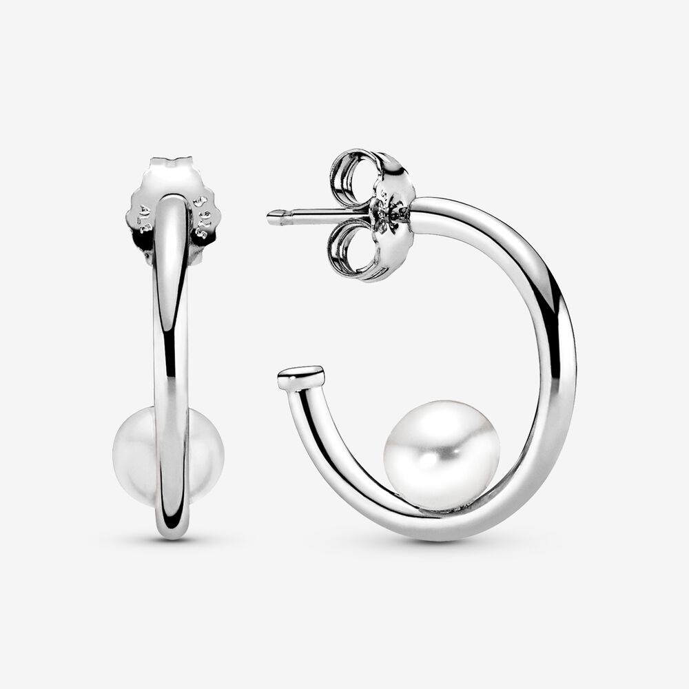 Offset Freshwater Cultured Pearl Hoop Earrings