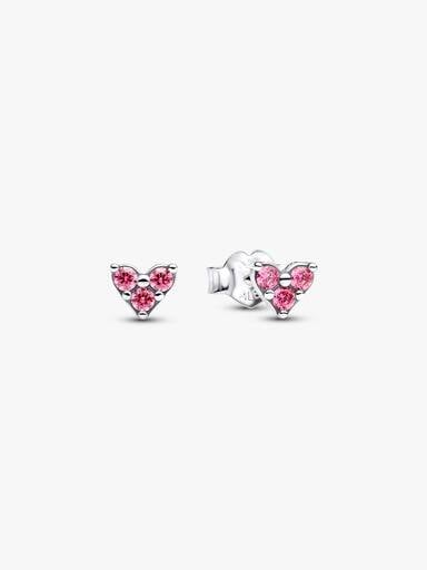 Triple Stone Pink Heart Stud Earrings