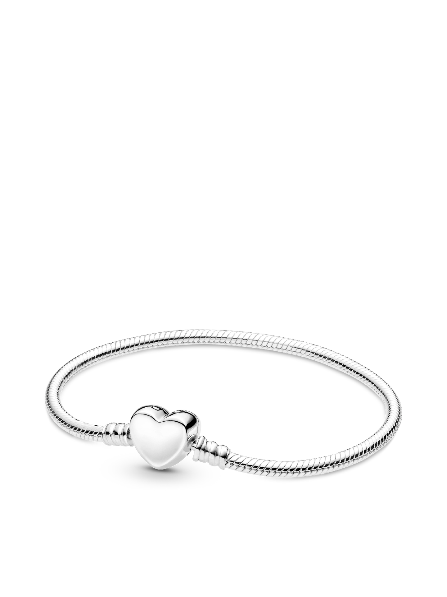 Женский браслет Pandora Moments Engravable Heart Clasp Snake Chain, цвет: Серебро — фото 1
