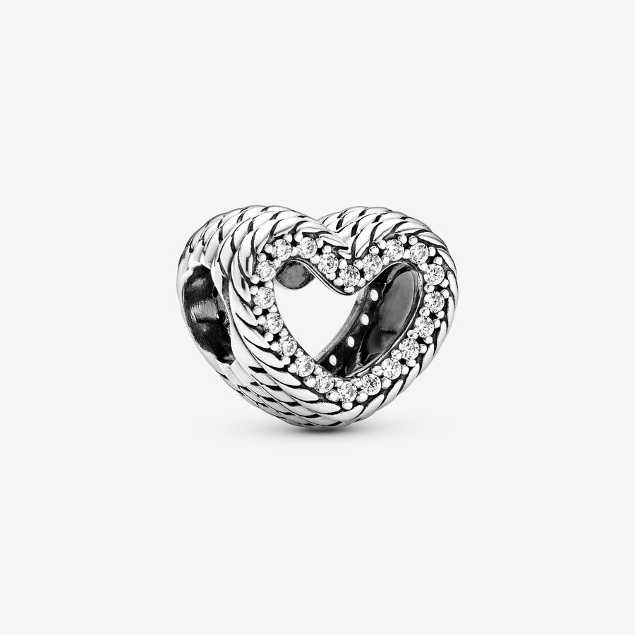 FINAL SALE - Snake Chain Pattern Open Heart Charm image number 0