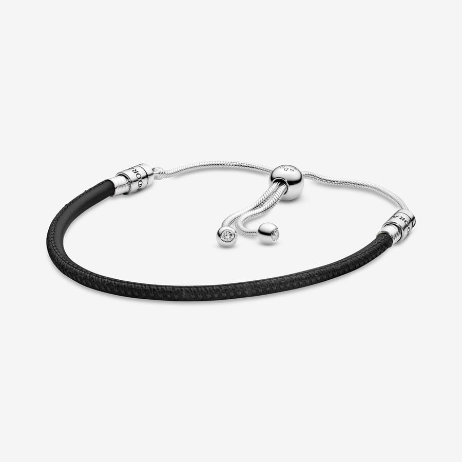 FINAL SALE - Pandora Moments Black Leather Slider Bracelet image number 0