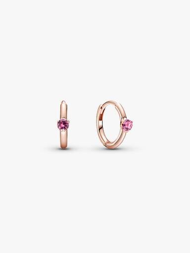 FINAL SALE - Pink Solitaire Huggie Hoop Earrings