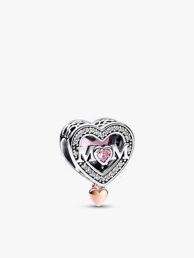 Two-tone Infinity Heart and Mom Charm Bracelet Set