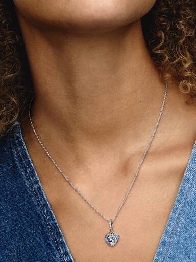 FINAL SALE - Sparkling Blue Moon & Stars Heart Necklace