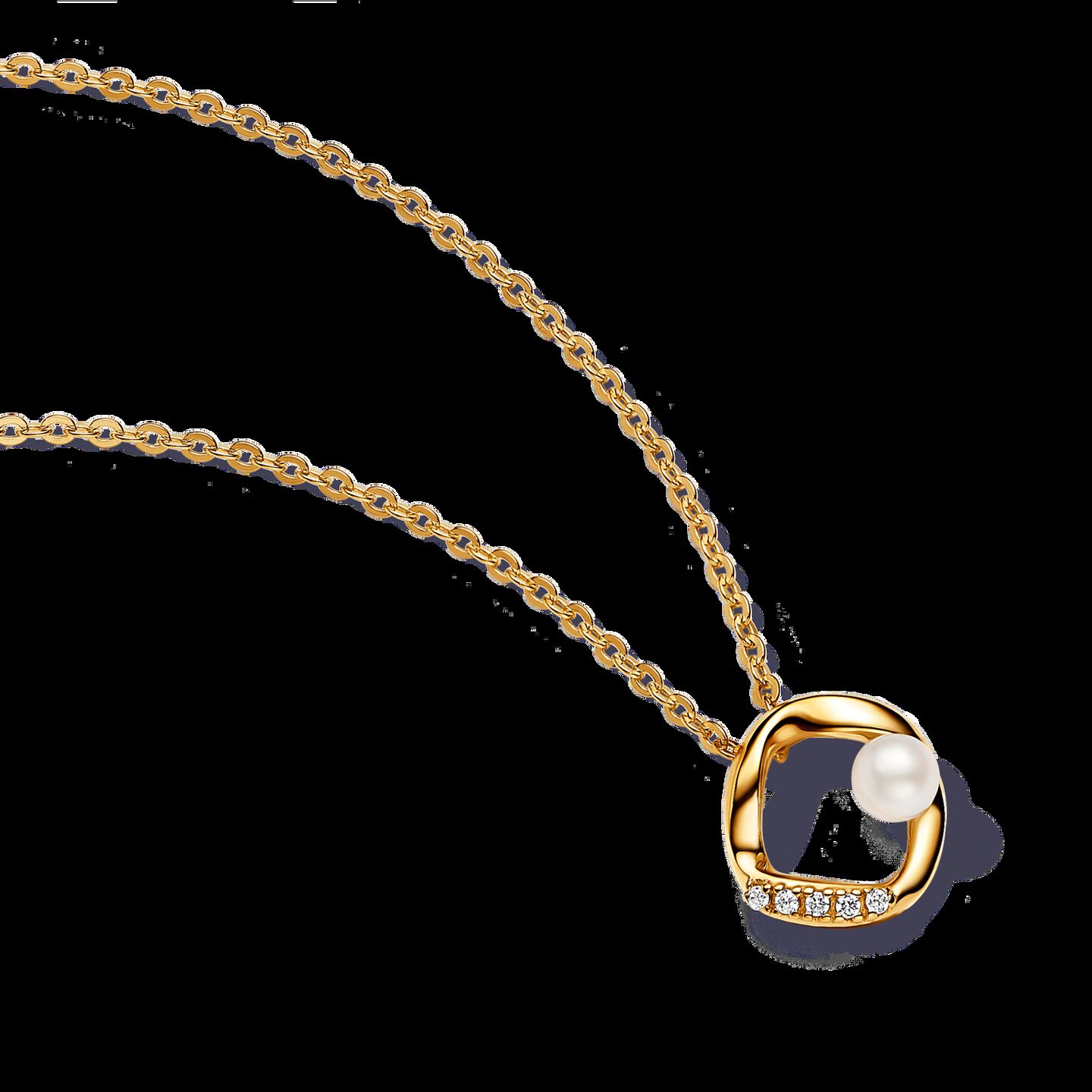 Женское колье Pandora Organically Shaped Pavé Circle & Treated Freshwater Cultured Pearl Collier, Gold plated, цвет: Позолоченный — фото 2