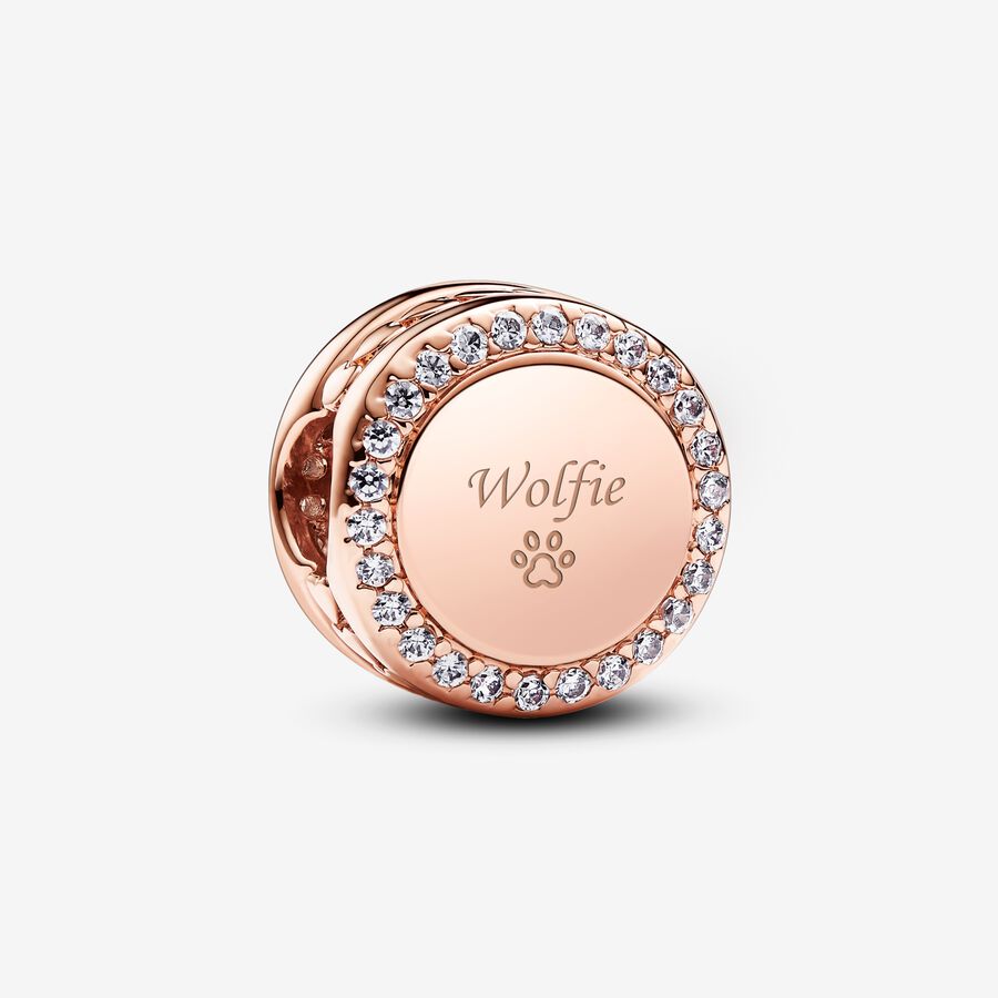 Engravable Sparkling Button Charm, Rose gold plated