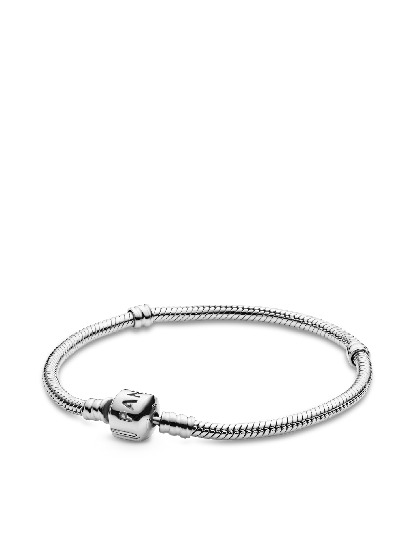 Женский браслет Pandora Moments Barrel Clasp Snake Chain, Sterling silver #594593C00, цвет: Серебро — фото 1