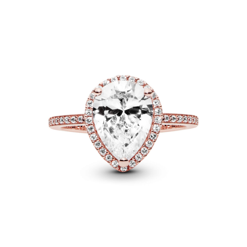 Sparkling Teardrop Halo Ring | Rose 