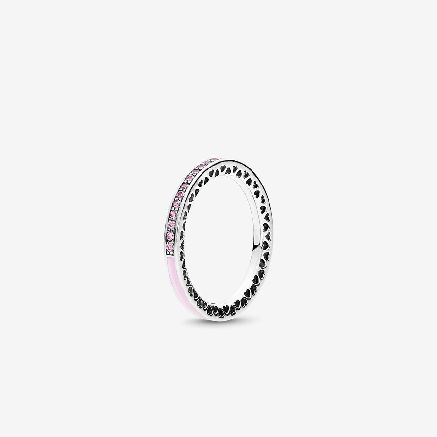 FINAL SALE - Radiant Hearts of PANDORA Ring, Light Pink Enamel & Clear CZ image number 0