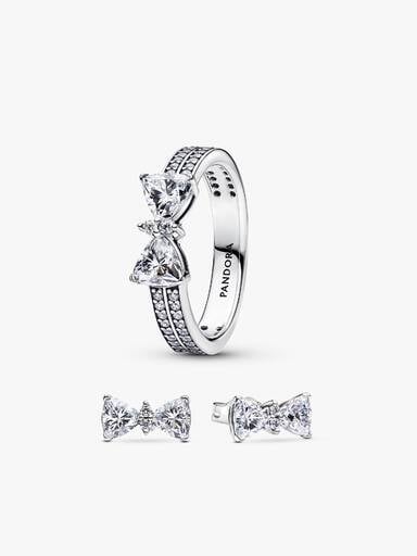 Sparkling Bow Double Row Ring Set