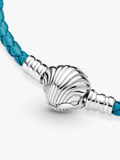 FINAL SALE - Pandora Moments Seashell Clasp Turquoise Braided Leather Bracelet
