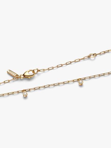 Pandora Era Bezel Lab-Grown Diamond Dangle Station Paperclip Chain Necklace
