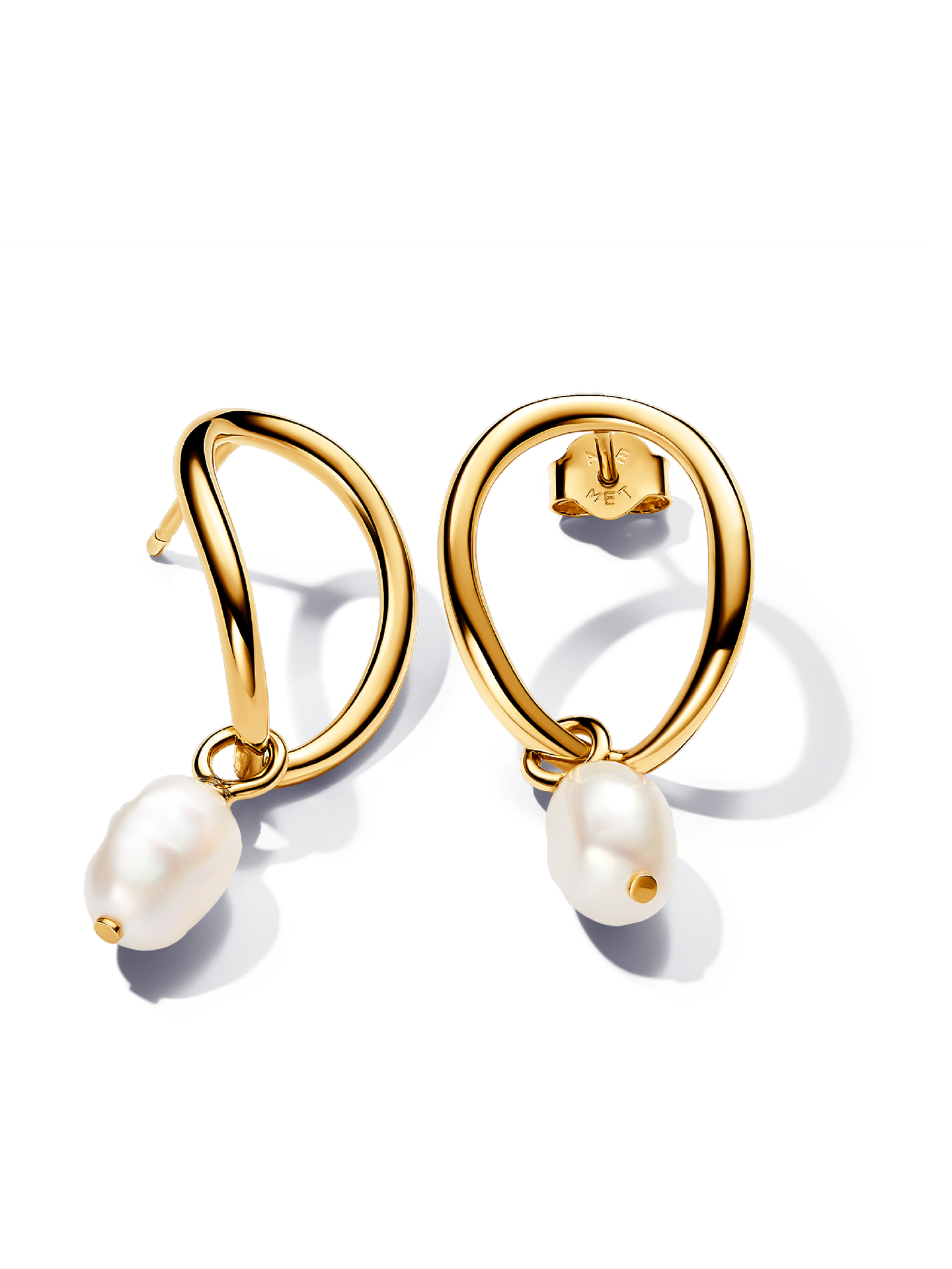 Женские серьги Pandora Organically Shaped Circle & Baroque Treated Freshwater Cultured Pearl, цвет: Позолоченный