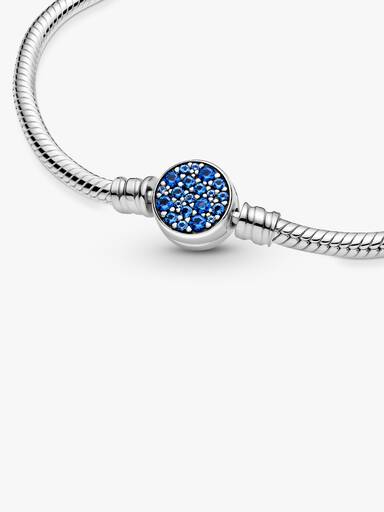 Pandora Moments Sparkling Blue Disc Clasp Snake Chain Bracelet