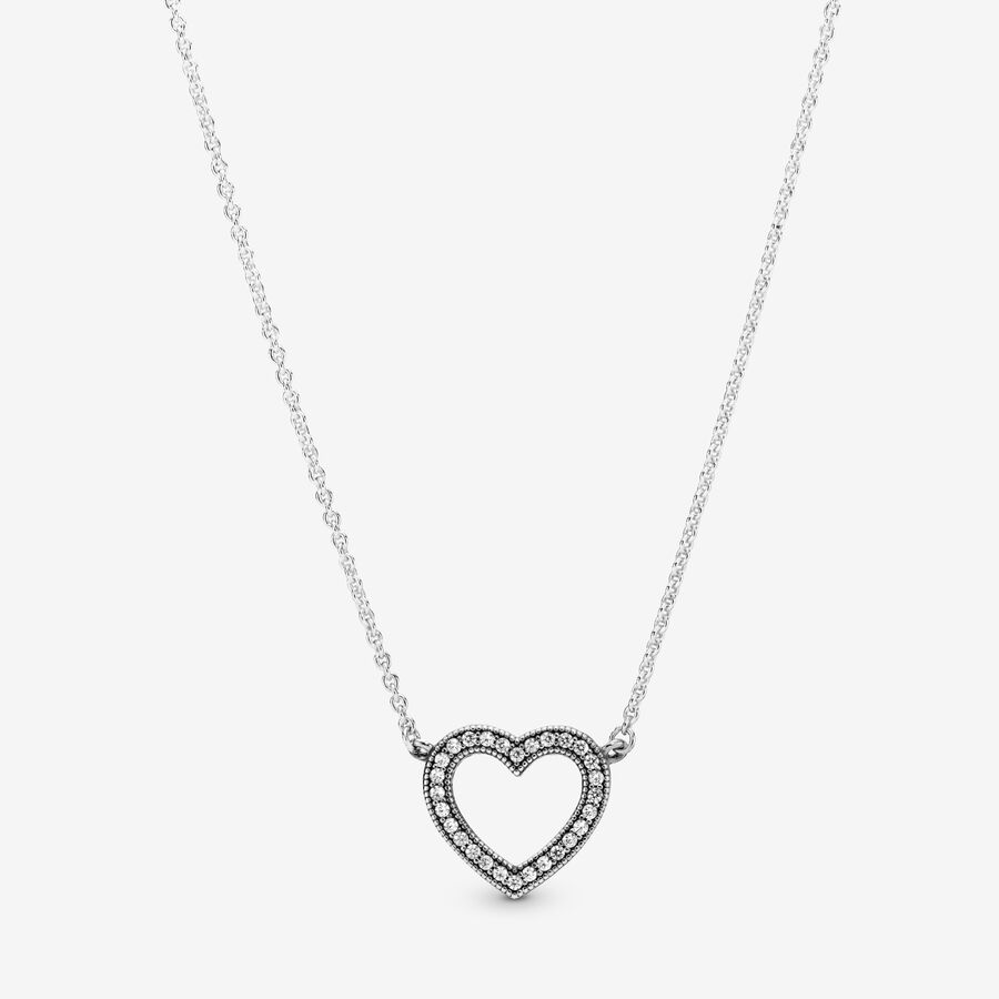 Loving Hearts of Pandora Necklace with Clear CZ, Sterling silver