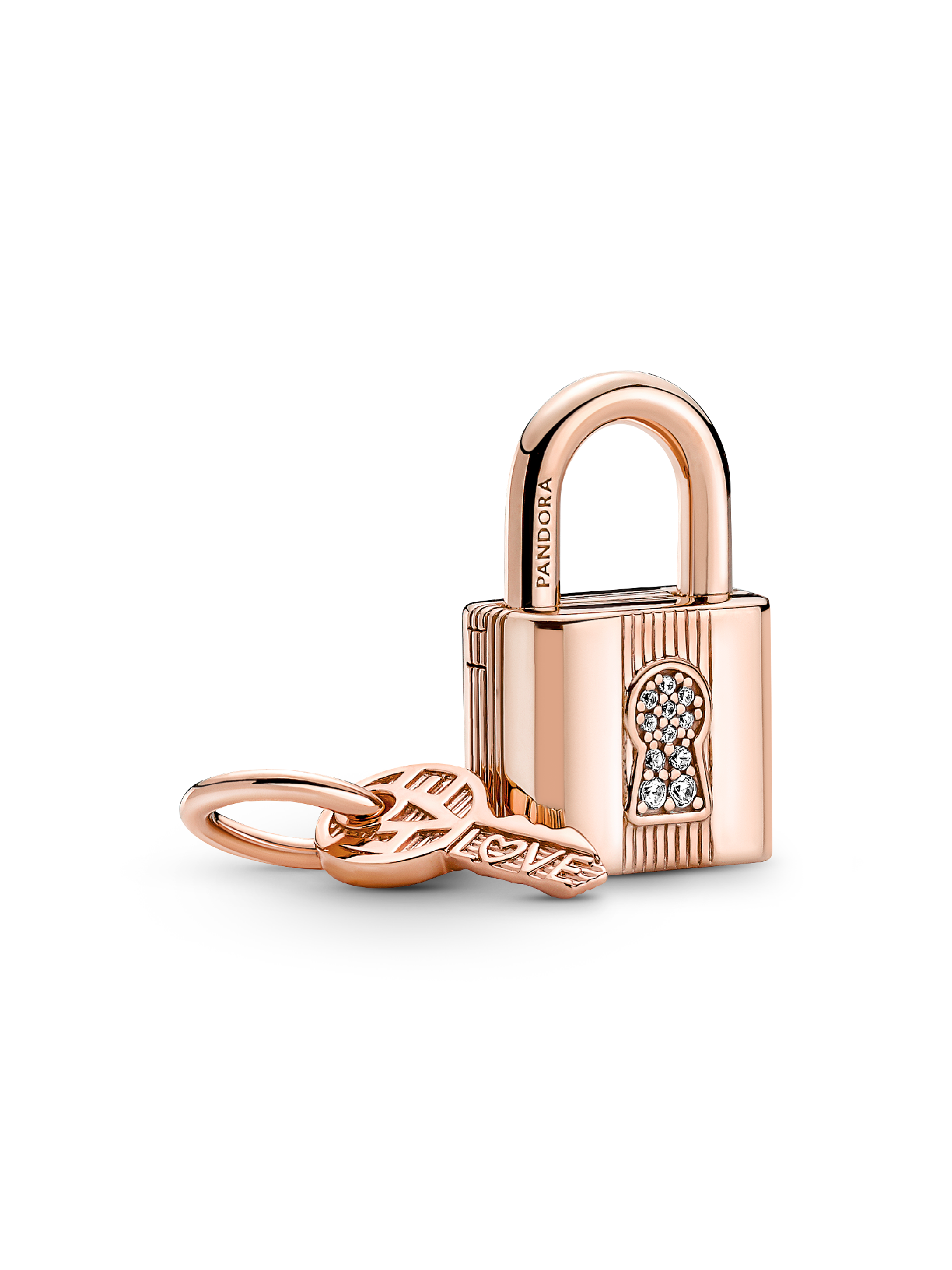Padlock & Key Dangle Charm | Pendant | Rose gold plated | Pandora US
