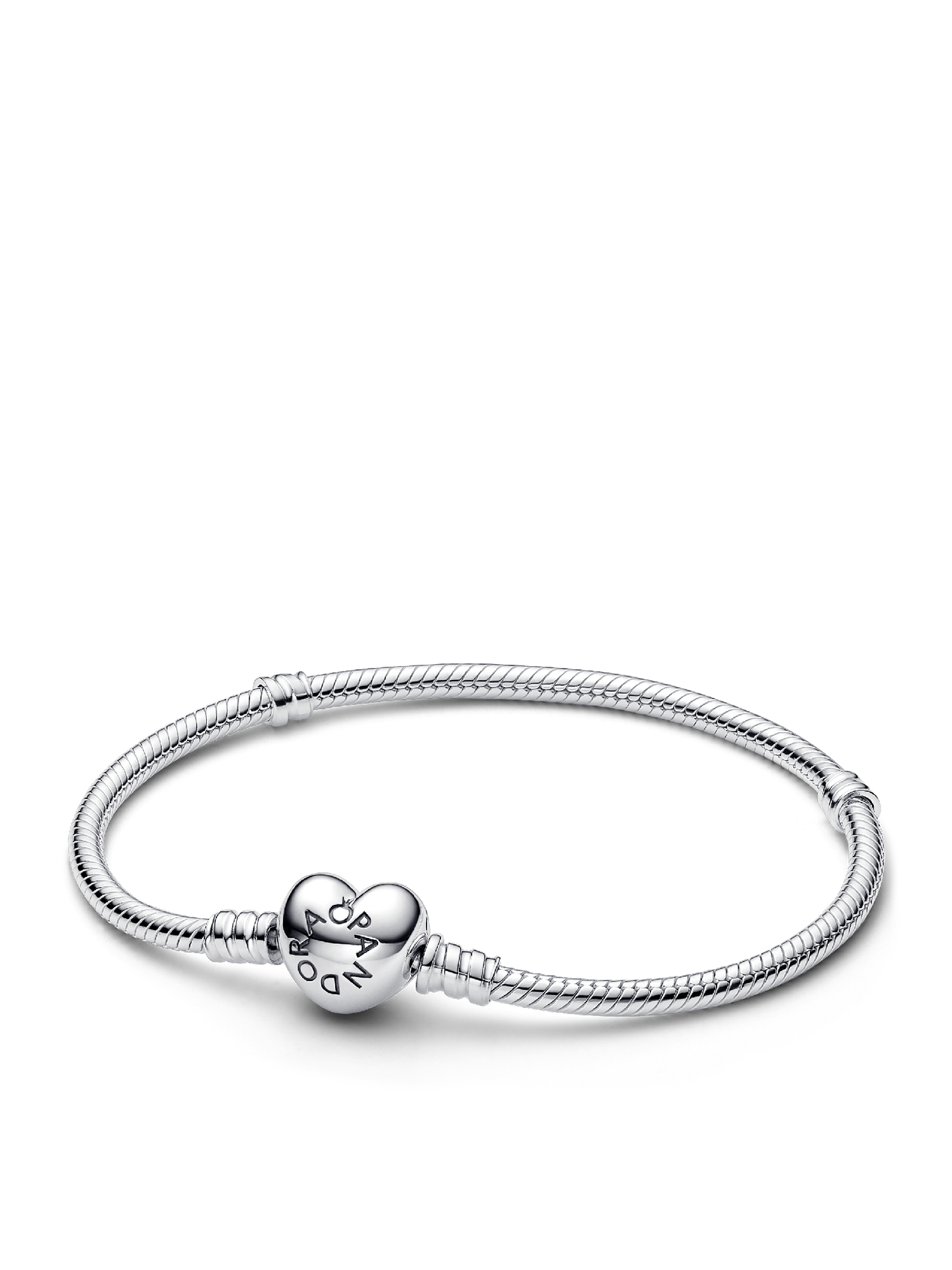 Женский браслет Pandora Moments Heart & Snake Chain, Sterling silver, цвет: Серебро — фото 1