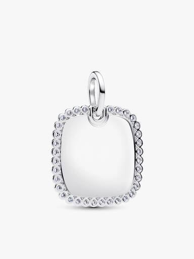 Engravable Sparkling Square Tag Pendant Necklace