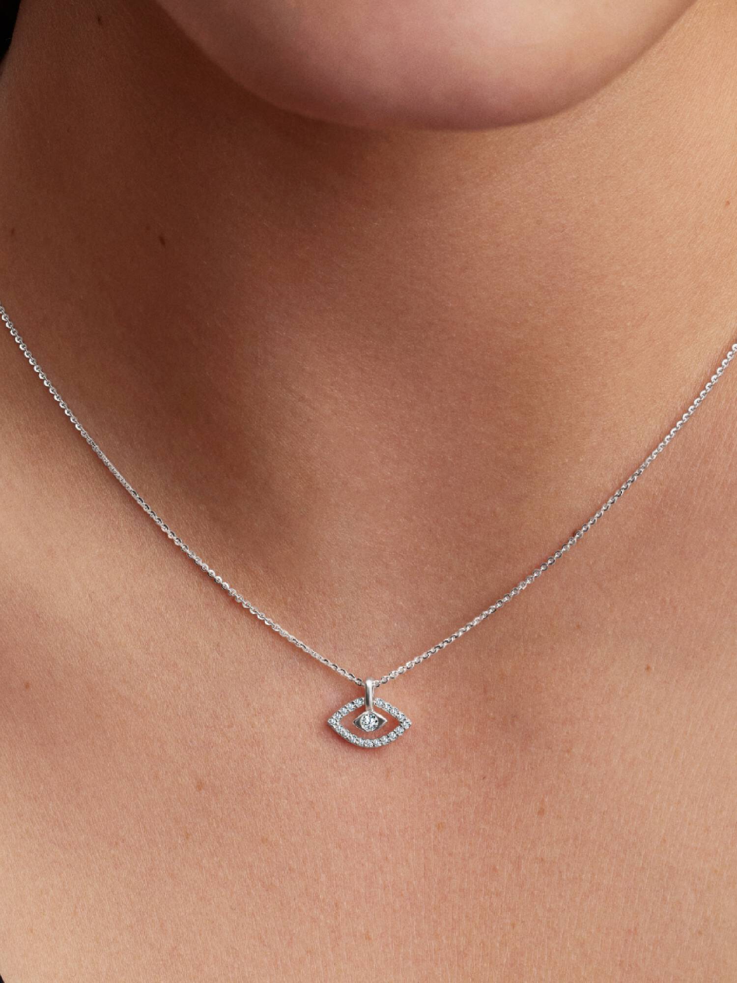 Pandora Talisman Sterling Silver Lab-Grown Diamond Evil Eye Pendant Necklace