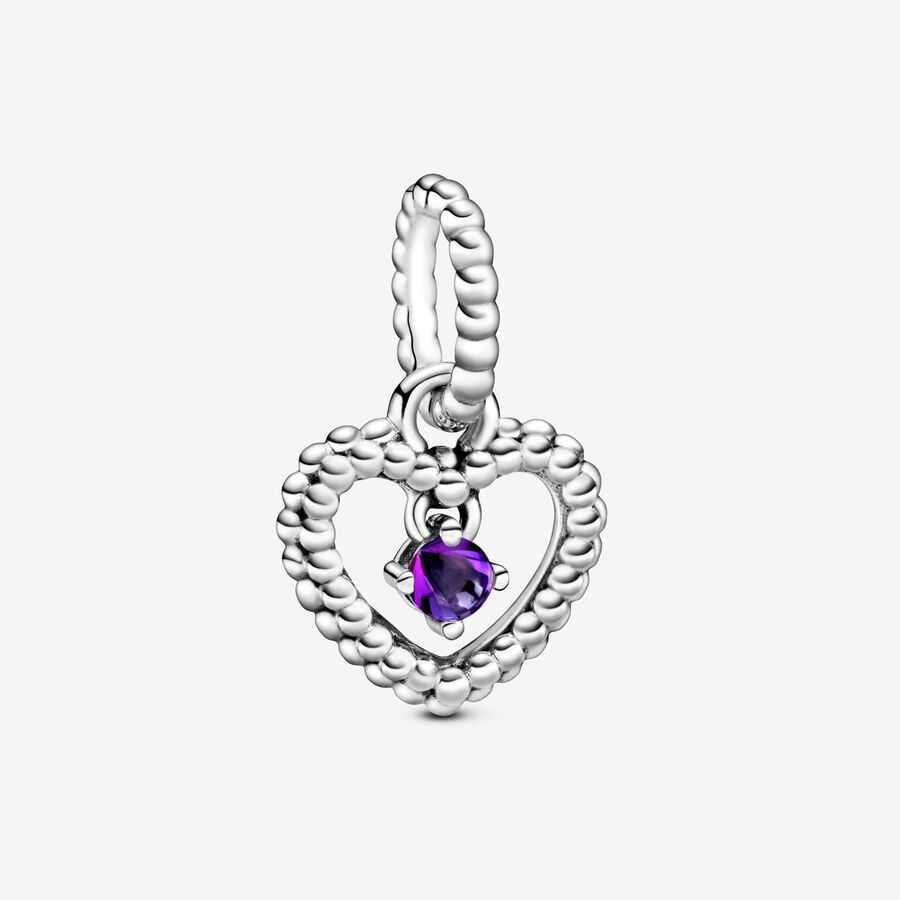 FINAL SALE - February Purple Beaded Heart Dangle Charm image number 0