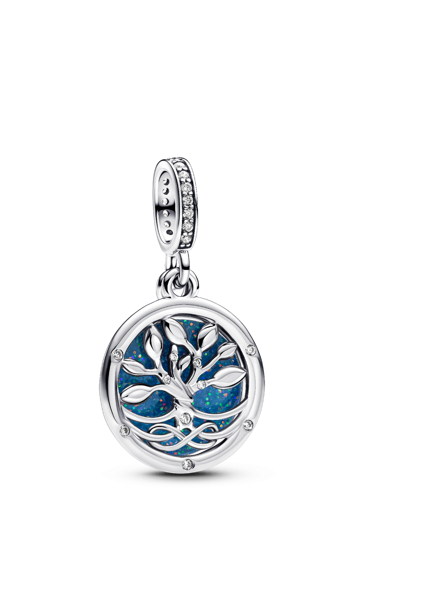 Женский шарм Pandora Glow-in-the-dark Infinity Tree Double Dangle Charm, цвет: Серебро — фото 1