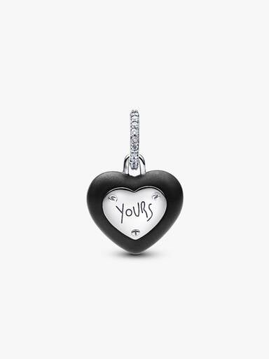 Matte Black Ceramic Heart Padlock Dangle Charm