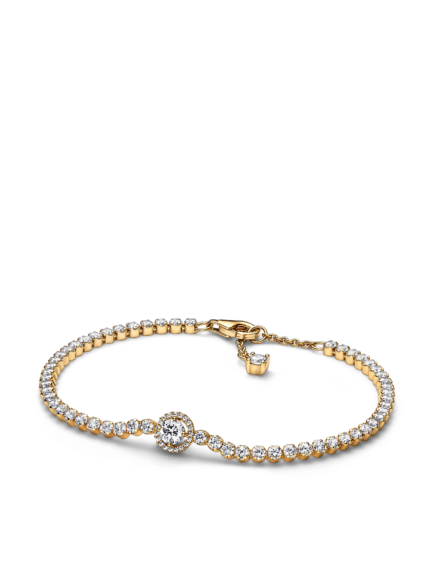 Женский браслет Pandora Sparkling Halo Tennis, Gold plated, цвет: Позолоченный — фото 1