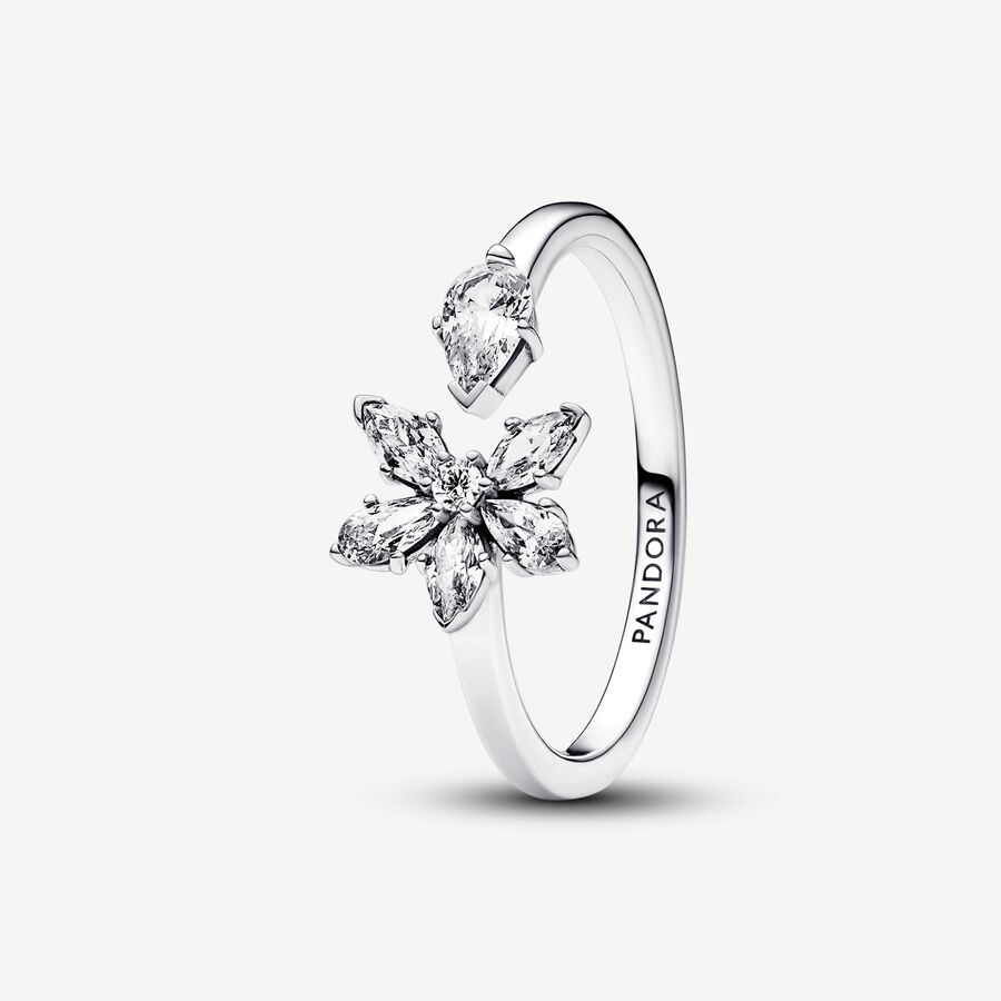 Sparkling Herbarium Cluster Open Ring, Sterling silver
