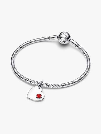 January Engravable Red Stone Heart Dangle Charm