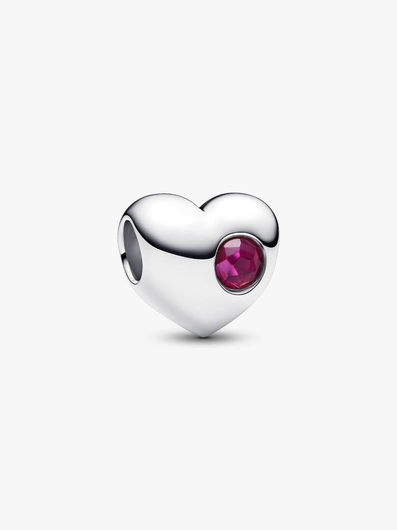 July Engravable True Red Stone Heart Charm