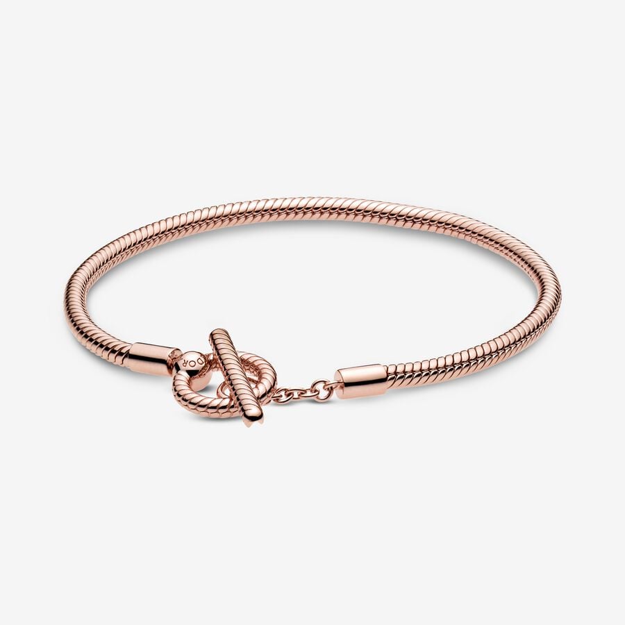 FINAL SALE - Pandora Moments T-Bar Snake Chain Bracelet, Rose gold plated