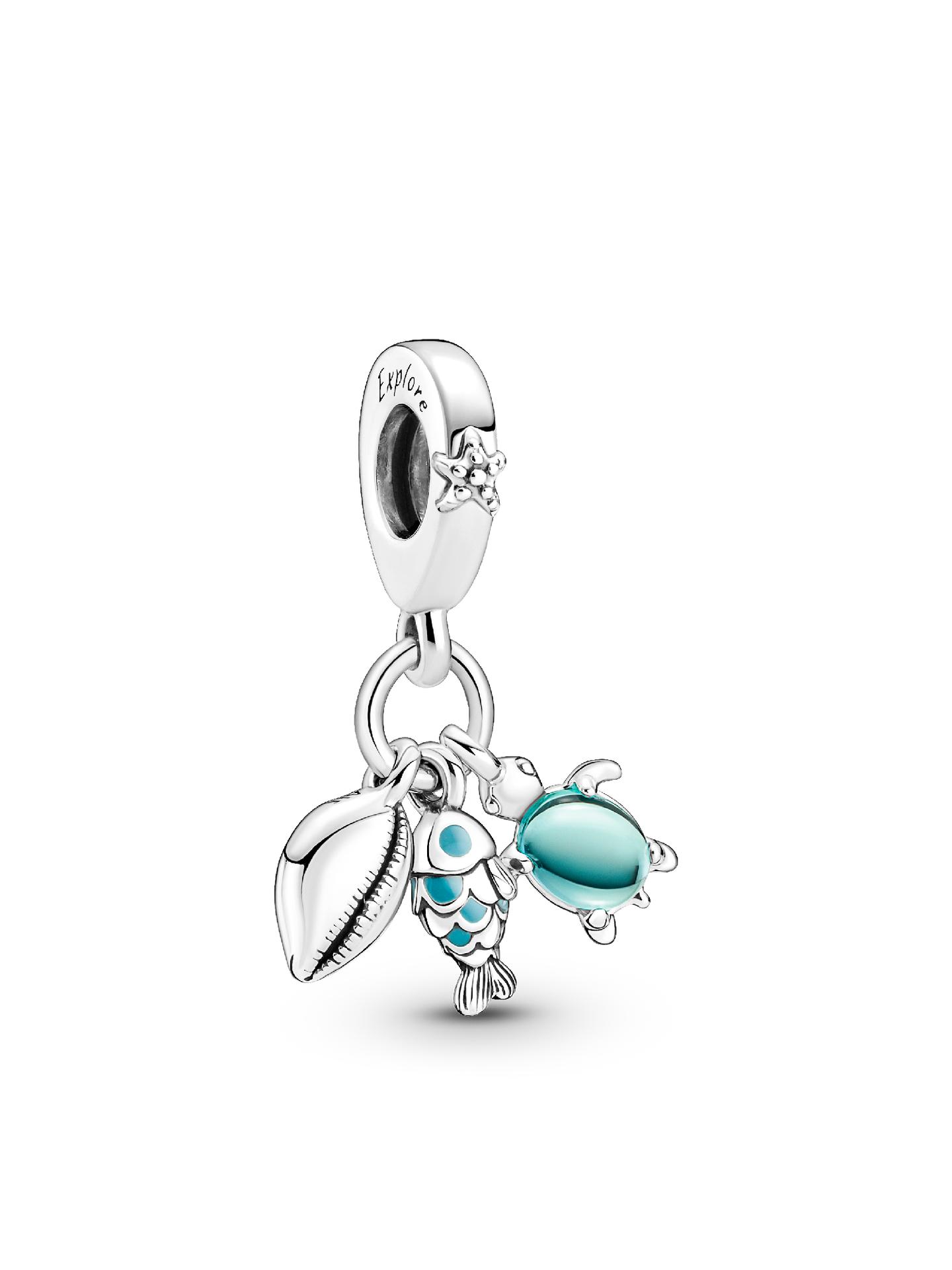 Женские украшения Pandora Fish, Sea Turtle & Conch Triple Dangle Charm, цвет: Серебро — фото 1